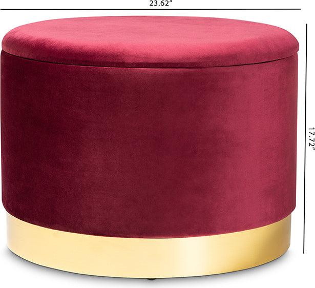 Wholesale Interiors Ottomans & Stools - Marisa Glam and Luxe Red Velvet Fabric Upholstered Gold Finished Storage Ottoman