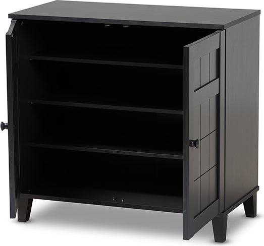 Wholesale Interiors Shoe Storage - Glidden Modern and Contemporary Dark Grey Finished 4-Shelf Wood Shoe Storage Cabinet