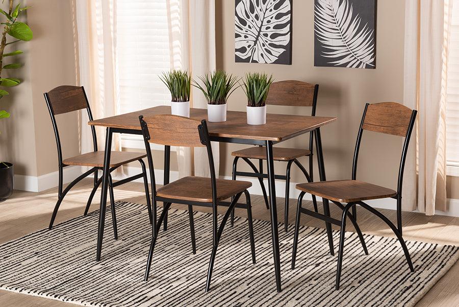 Wholesale Interiors Dining Sets - Neona Modern Industrial Walnut Brown Finished Wood And Black Metal 5-Piece Dining Set