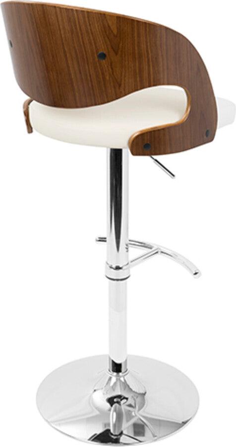 Lumisource Barstools - Pino Mid-Century Modern Adjustable Barstool with Swivel in Walnut & Cream Faux Leather