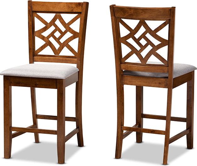 Wholesale Interiors Barstools - Nicolette Contemporary Grey Fabric Upholstered and Walnut Brown Finished Wood 2-Piece