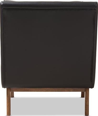 Wholesale Interiors Accent Chairs - Annetha Mid-Century Modern Black Faux Leather Walnut Wood Lounge Chair
