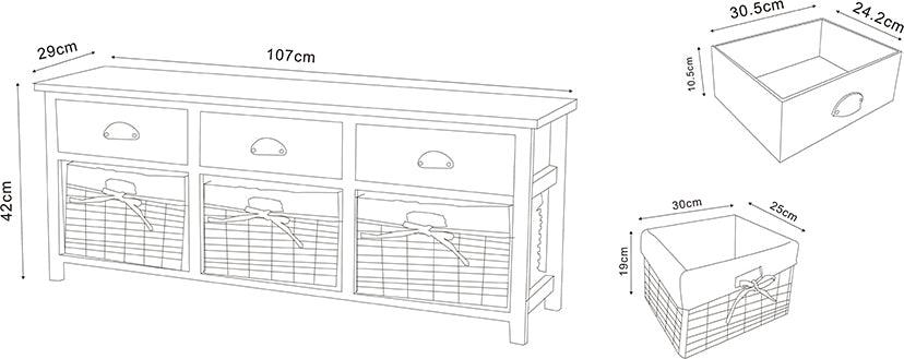 Wholesale Interiors Benches - Mabyn Contemporary Light Grey Wood 3-Drawer Storage Bench with Baskets