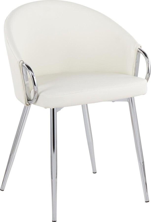 Lumisource Accent Chairs - Claire Contemporary/Glam Chair In Chrome & White Faux Leather (Set of 2)