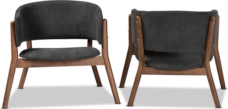 Wholesale Interiors Accent Chairs - Baron Mid-Century Grey Fabric and Brown Wood 2-Piece Accent Chair Set