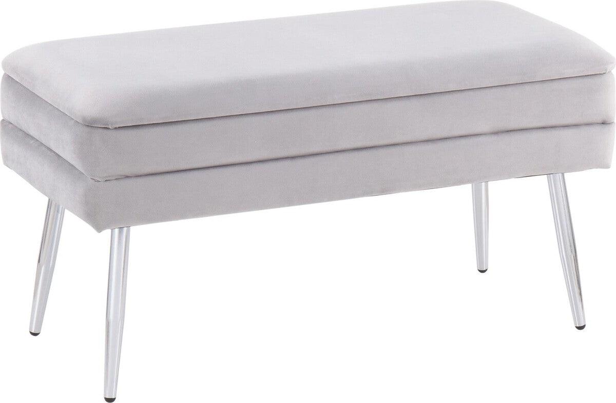 Lumisource Benches - Neapolitan Contemporary/Glam Storage Bench in Chrome & Silver Velvet