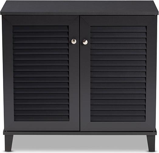 Wholesale Interiors Shoe Storage - Coolidge Modern and Contemporary Dark Grey Finished 4-Shelf Wood Shoe Storage Cabinet