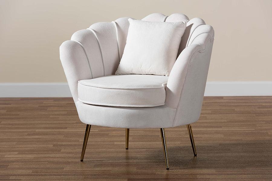 Wholesale Interiors Accent Chairs - Garson Glam and Luxe Beige Velvet Fabric Upholstered and Gold Metal Finished Accent Chair