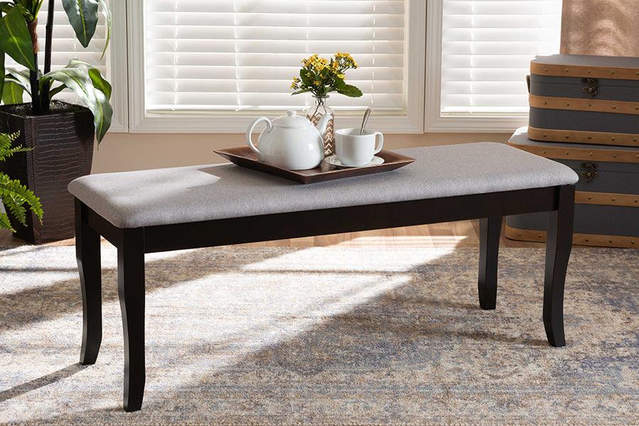 Wholesale Interiors Benches - Cornelie Grey Fabric Upholstered and Dark Brown Finished Wood Dining Bench