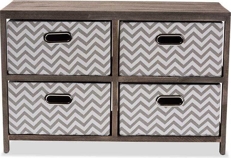 Wholesale Interiors Bedroom Organization - Jorah Modern Grey and White Fabric Greywashed Wood 4-Basket Storage Unit