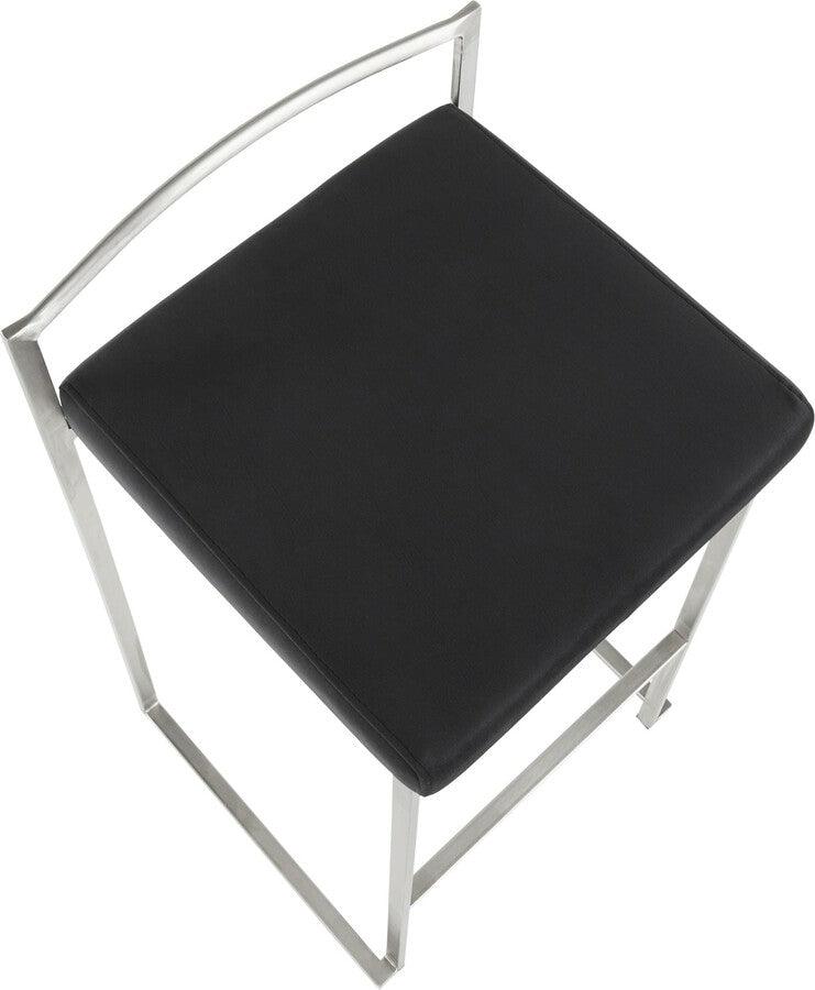 Lumisource Barstools - Fuji Contemporary Stackable Counter Stool in Stainless Steel with Black Velvet Cushion - Set of 2