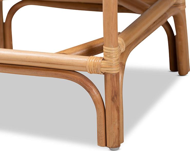 Wholesale Interiors Barstools - Rose Modern Bohemian White Fabric Upholstered and Natural Brown Rattan Counter Stool