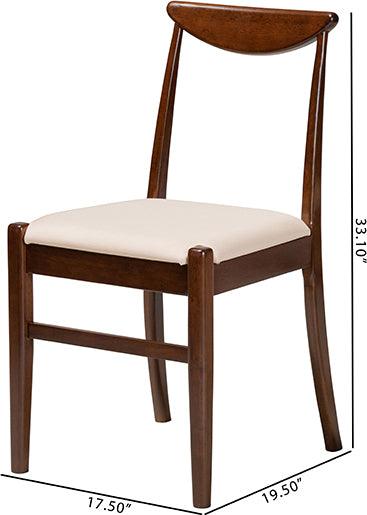 Wholesale Interiors Dining Chairs - Delphina Mid-Century Modern Cream Fabric And Brown Finished Wood 2-Piece Dining Chair Set