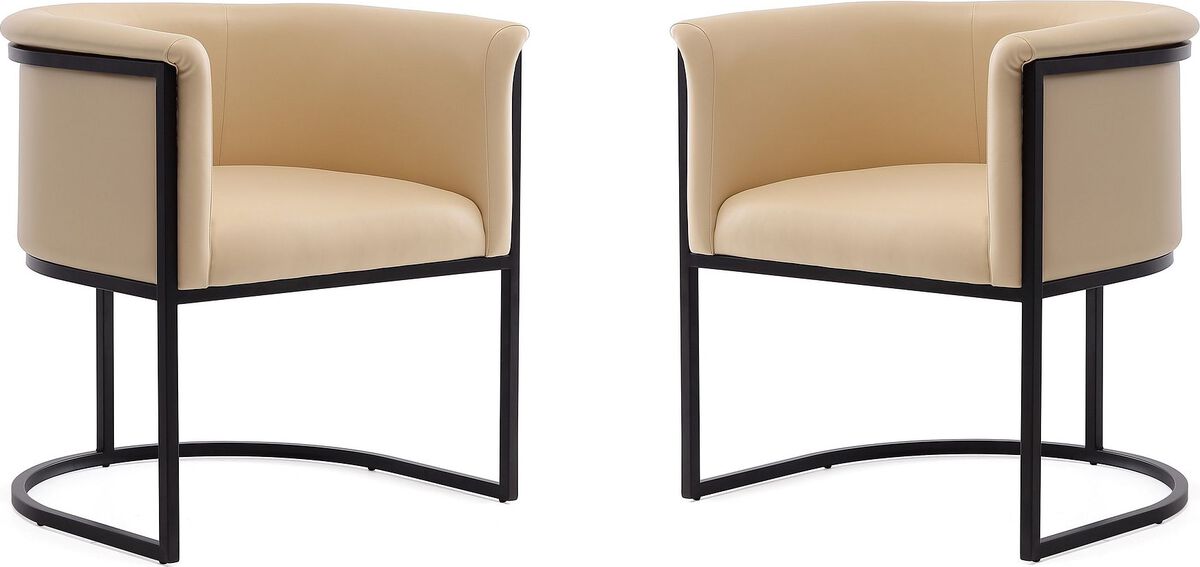 Manhattan Comfort Dining Chairs - Bali Tan and Black Faux Leather Dining Chair (Set of 2)