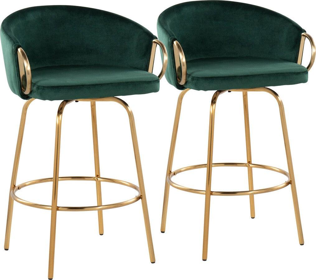 Lumisource Barstools - Claire /Glam Counter Stool In Gold Steel & Green Velvet (Set of 2)