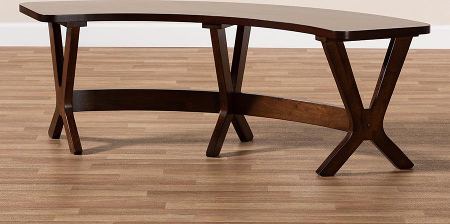 Wholesale Interiors Benches - Berlin Mid-Century Modern Walnut Finished Wood Curved Dining Bench