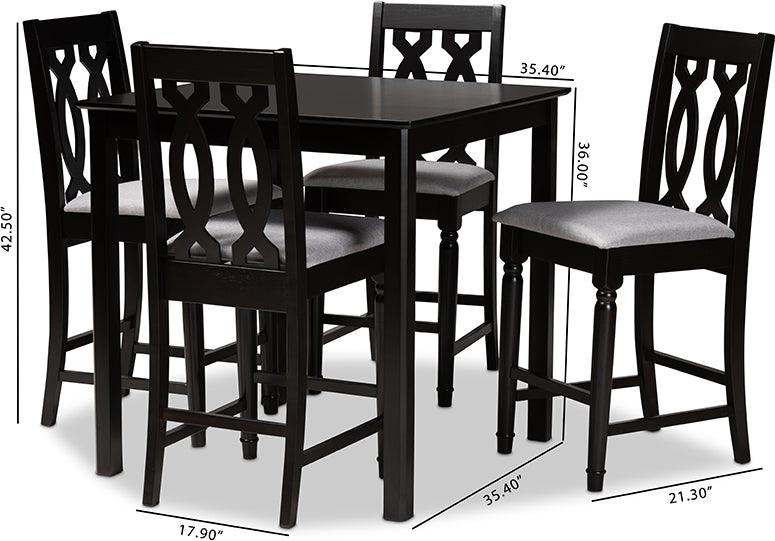 Wholesale Interiors Dining Sets - Darcie Contemporary Grey Fabric Upholstered Brown Finished 5-Piece Wood Pub Set