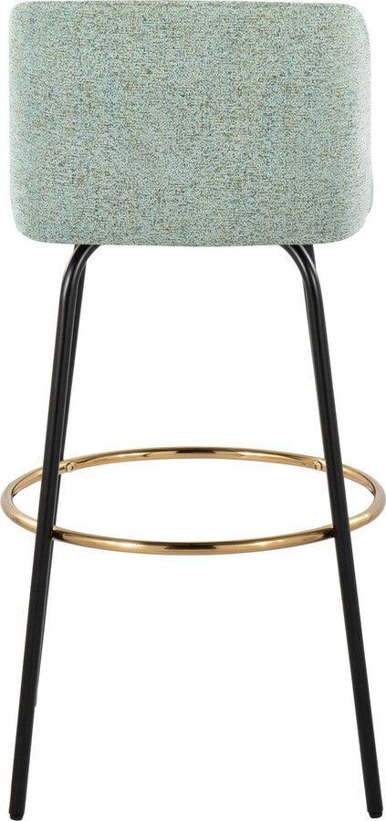 Lumisource Barstools - Toriano 30" Fixed Height Barstool With Swivel In Light Green Fabric & Black Metal (Set of 2)