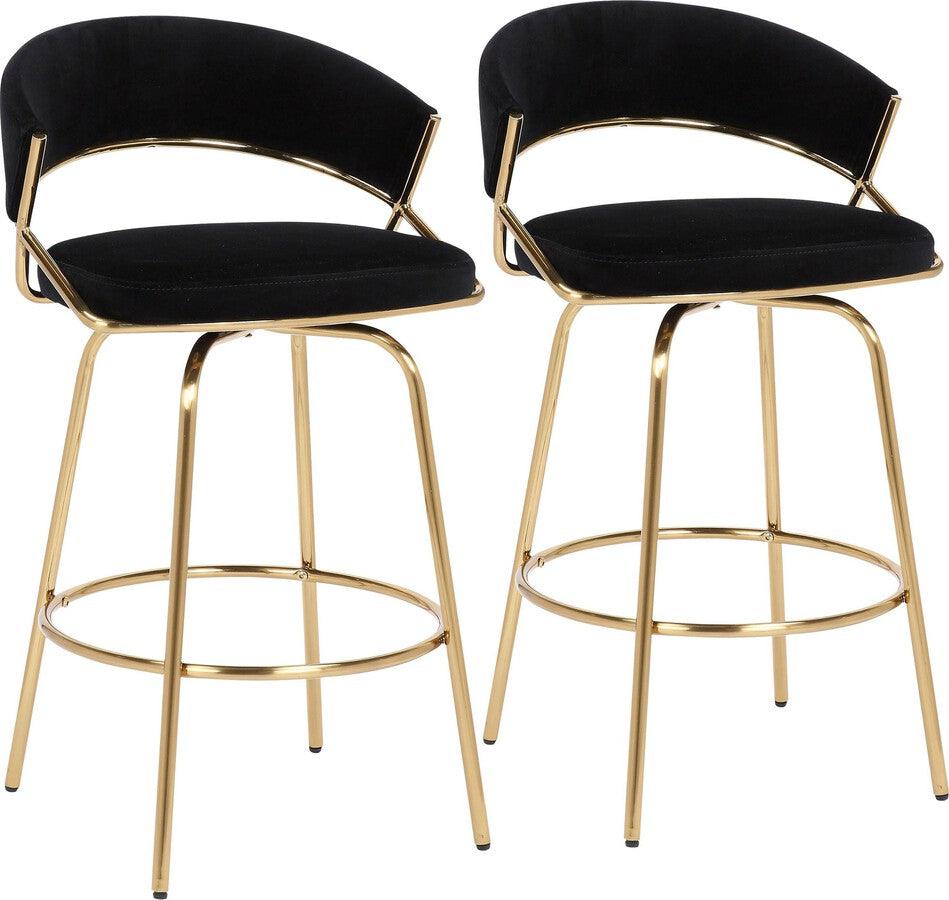 Lumisource Barstools - Jie Glam Fixed-Height Counter Stool In Gold Metal & Black Velvet (Set of 2)