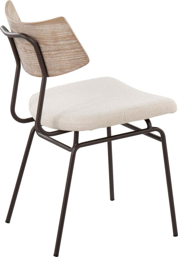 Lumisource Accent Chairs - Walker Chair In Brown Metal, Cream Noise Fabric, & White Washed Wood (Set of 2)