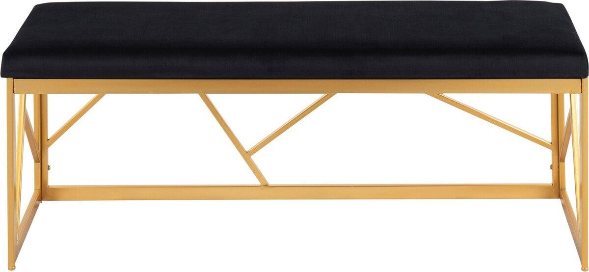 Lumisource Benches - Folia Glam Metal Bench In Gold Steel & Black Velvet