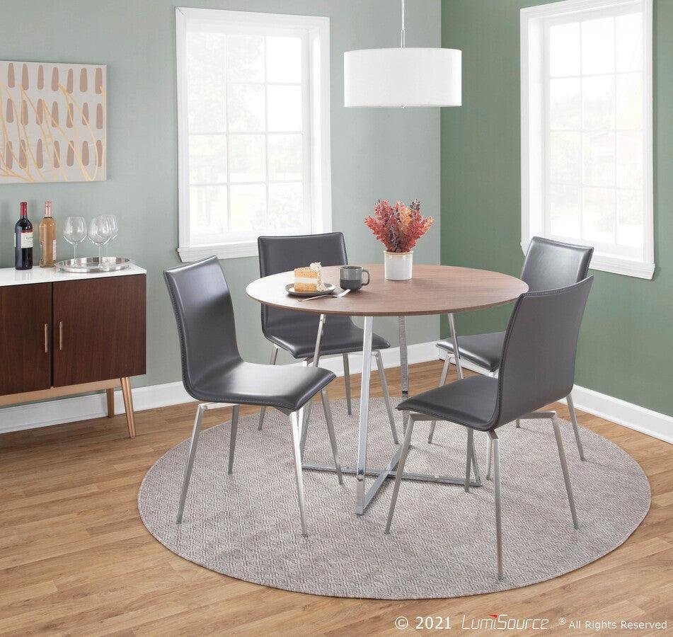 Lumisource Dining Chairs - Mason Contemporary Upholstered Chair in Brushed Stainless Steel and Grey Faux Leather - Set of 2