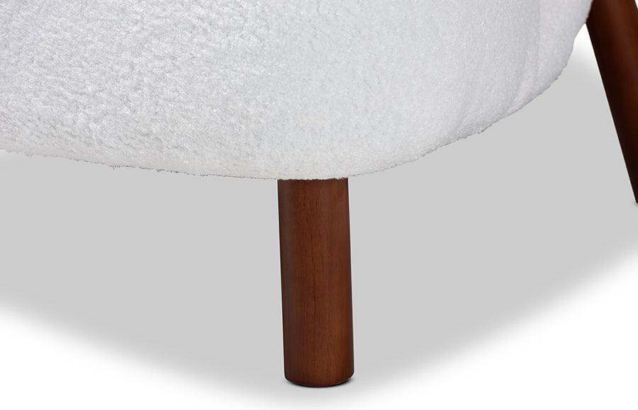 Wholesale Interiors Accent Chairs - Cabrera Modern and Contemporary White Boucle and Walnut Brown Wood Accent Chair