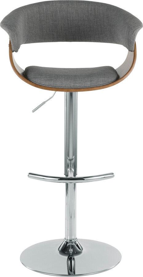 Lumisource Barstools - Vintage Mod Mid-Century Modern Adjustable Barstool with Swivel in Walnut and Light Grey Fabric