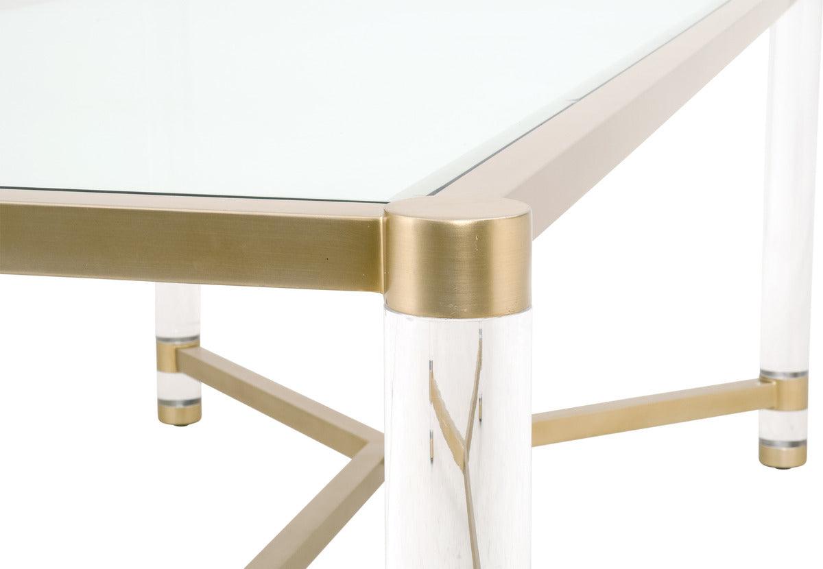 Essentials For Living Dining Tables - Nouveau Dining Table Brushed Brass, Lucite, Clear Glass