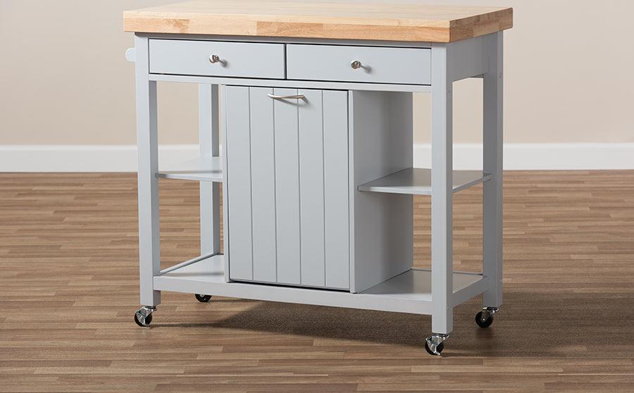Wholesale Interiors Kitchen & Bar Carts - Hayward Coastal and Farmhouse Light Grey Wood Kitchen Cart