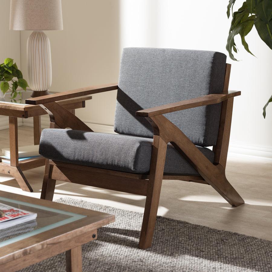 Wholesale Interiors Accent Chairs - Cayla Grey Fabric & "Walnut" Brown Wood Living Room 1-Seater Lounge Chair