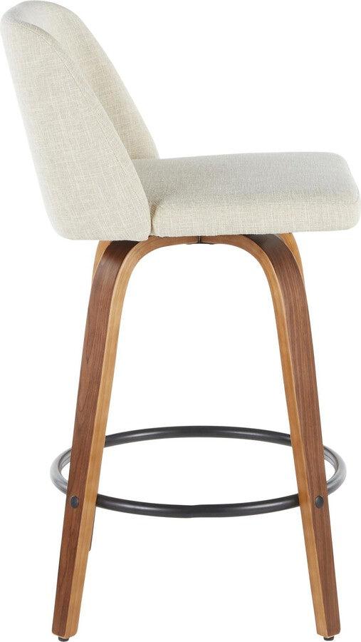 Lumisource Barstools - Toriano Modern Counter Stool in Walnut and Cream Fabric Set of 2