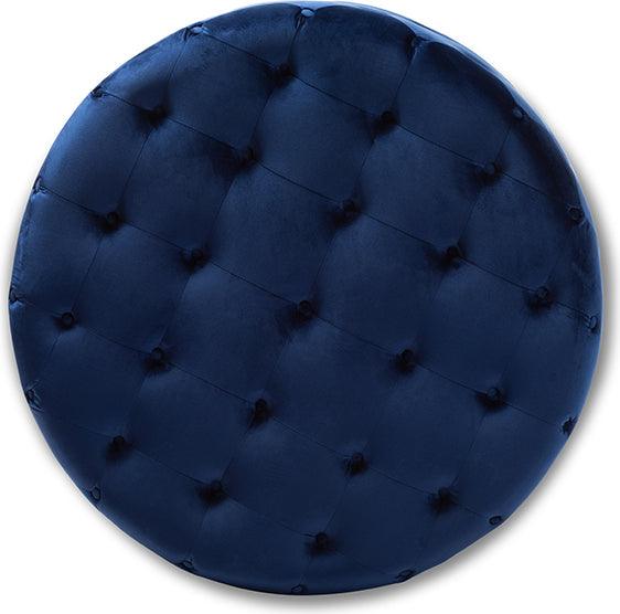 Wholesale Interiors Ottomans & Stools - Cardiff Transitional Royal Blue Velvet Fabric Upholstered Button Tufted Cocktail Ottoman