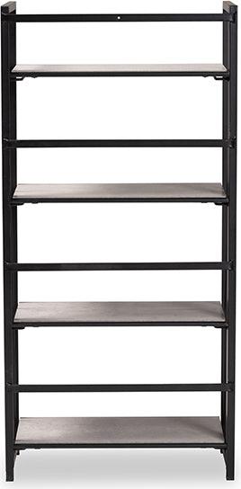 Wholesale Interiors Bookcases & Display Units - Lakota Modern Industrial Light Grey Finished Wood and Black Metal 4-Tier Display Shelf