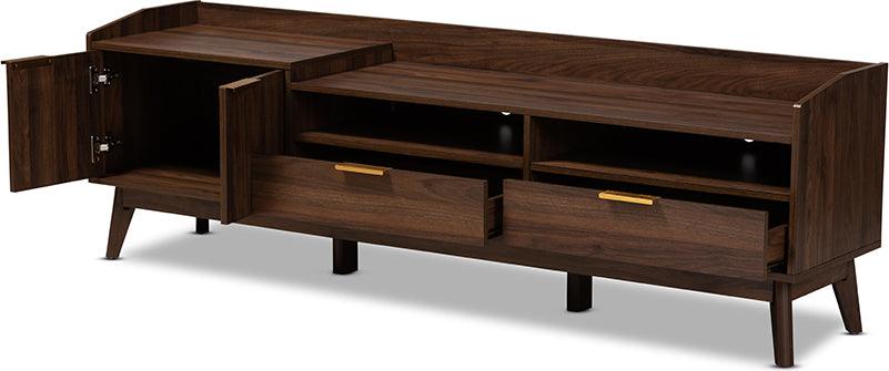 Wholesale Interiors TV & Media Units - Lena Mid-Century Modern Walnut Brown Finished 2-Drawer Wood TV Stand