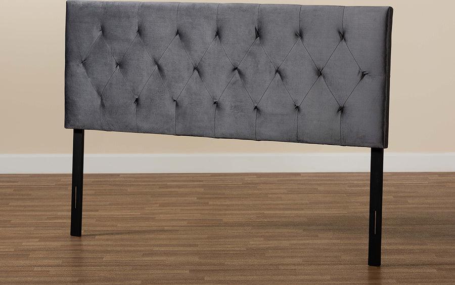 Wholesale Interiors Headboards - Felix Grey Velvet Fabric Upholstered Queen Size Headboard
