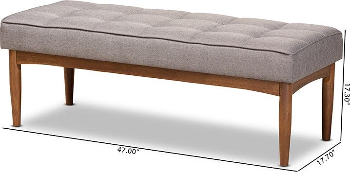 Wholesale Interiors Benches - Sanford Grey Fabric Upholstered and Walnut Brown Finished Wood Dining Bench