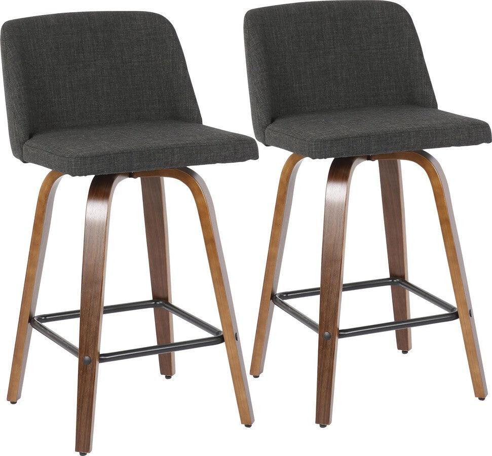 Lumisource Barstools - Toriano Mid-Century Modern Counter Stool in Walnut and Charcoal - Set of 2