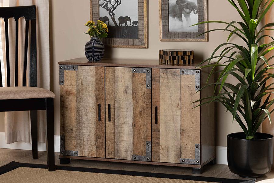 Wholesale Interiors Shoe Storage - Cyrille Modern and Contemporary Farmhouse Rustic Finished Wood 3-Door Shoe Cabinet