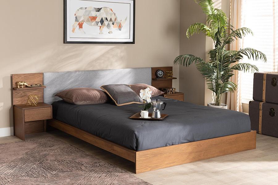 Wholesale Interiors Beds - Sami Queen Bed with Nightstand Light Gray & Walnut Brown