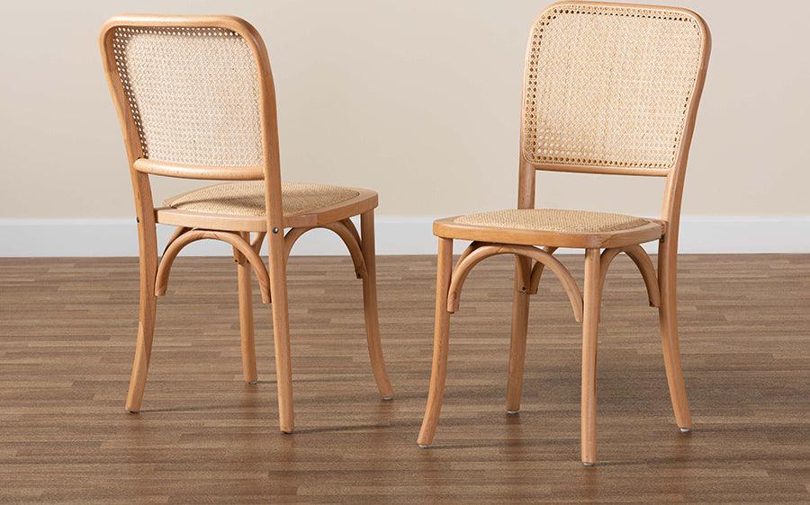 Wholesale Interiors Dining Chairs - Neah Mid-Century Modern Brown Woven Rattan and Wood 2-Piece Cane Dining Chair Set