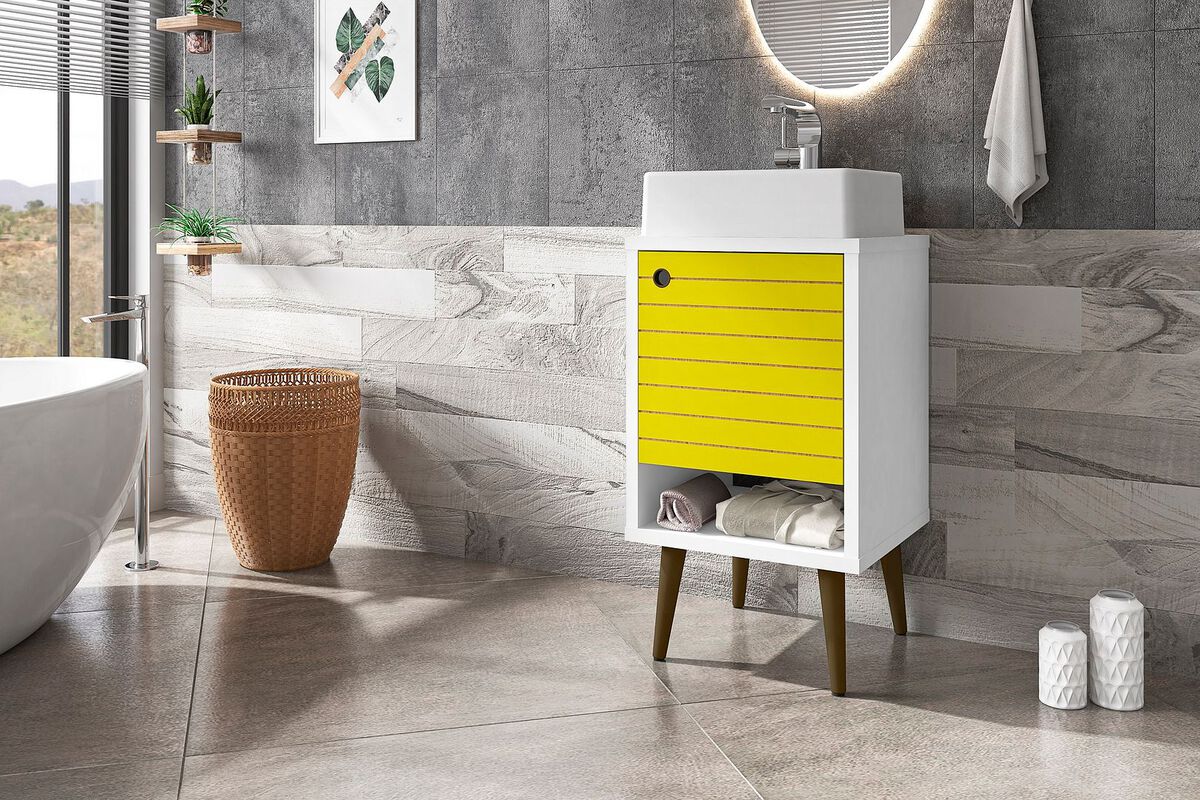 Manhattan Comfort Bathroom Vanity - Liberty 17.71 Bathroom Vanity with Sink and Shelf in White and Yellow