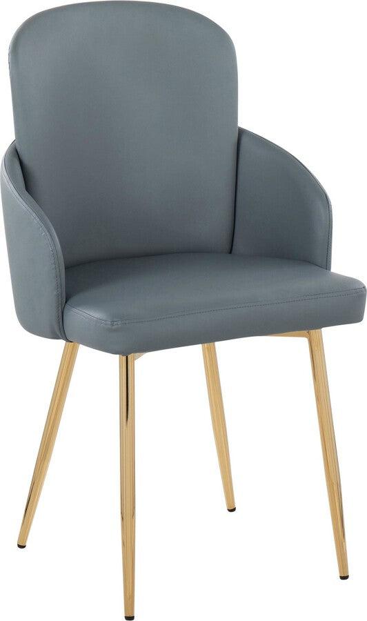 Lumisource Dining Chairs - Dahlia Contemporary Dining Chair In Gold Metal & Grey Faux Leather With Chrome Accent (Set of 2)