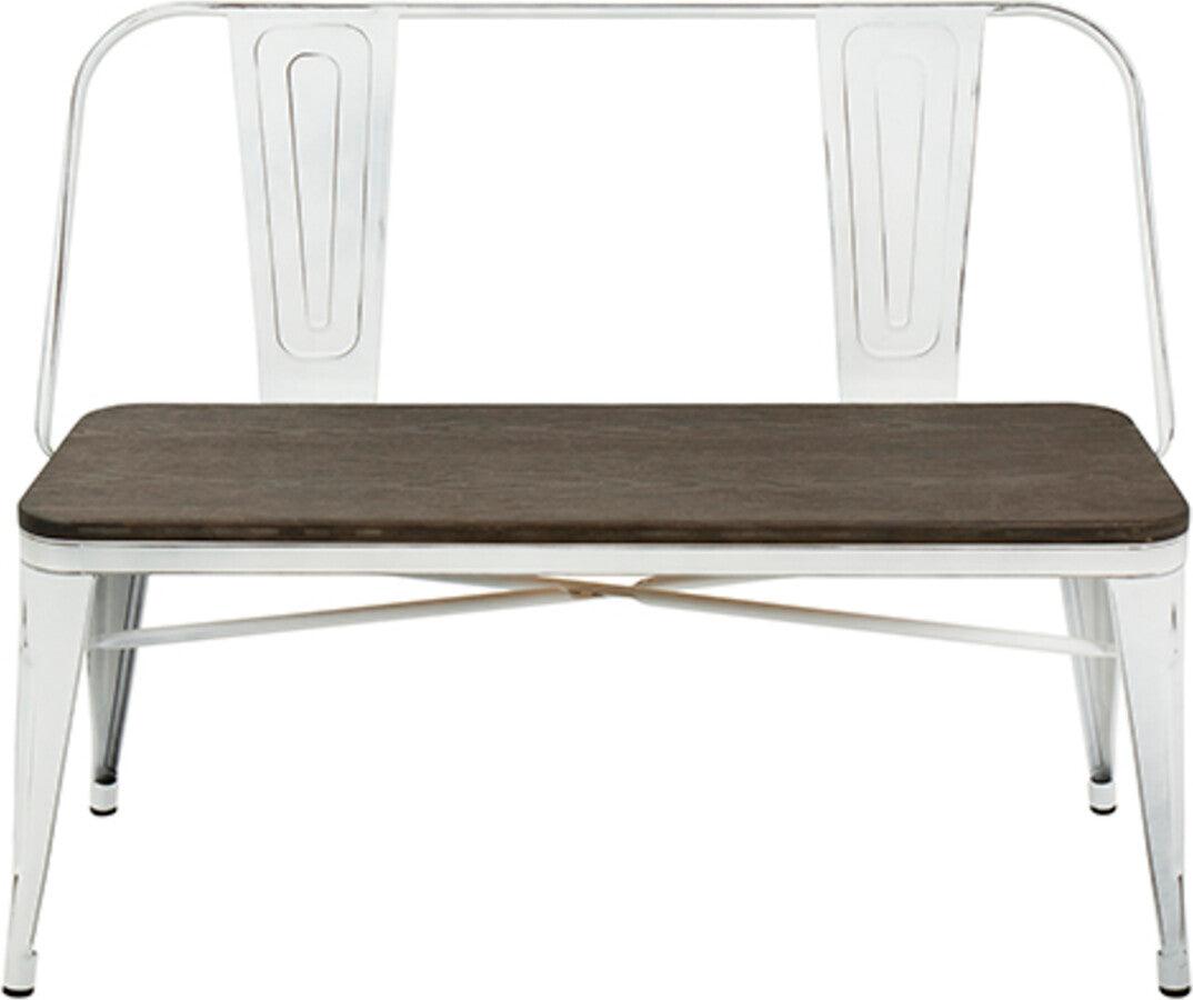 Lumisource Benches - Oregon Industrial-Farmhouse Bench in Vintage White and Espresso