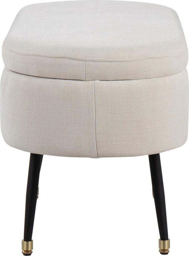 Lumisource Benches - Harvey Contemporary Storage Bench In Black Metal & Cream Fabric With Gold Metal Accent