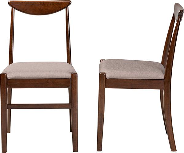 Wholesale Interiors Dining Chairs - Delphina Mid-Century Modern Grey Fabric And Brown Finished Wood 2-Piece Dining Chair Set