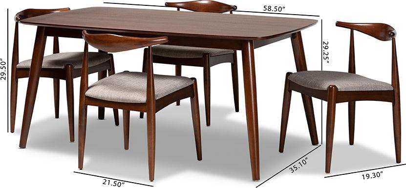 Wholesale Interiors Dining Sets - Amato Light Gray Fabric Walnut Finished Wood 5-Piece Dining Set