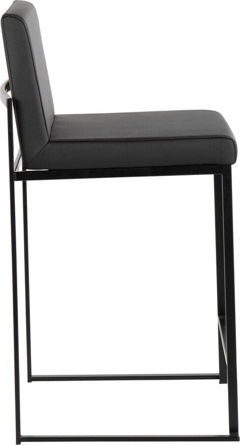 Lumisource Barstools - Fuji High Back Counter Stool In Black Steel & Black Faux Leather (Set of 2)