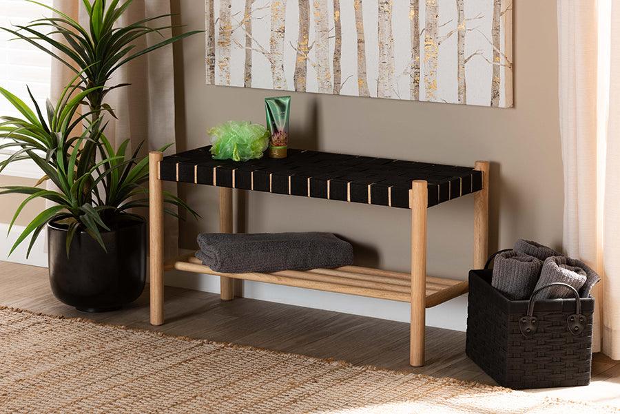 Wholesale Interiors Benches - Cadmus Rustic Mid-Century Modern Black and Oak Brown Finished Wood Bench