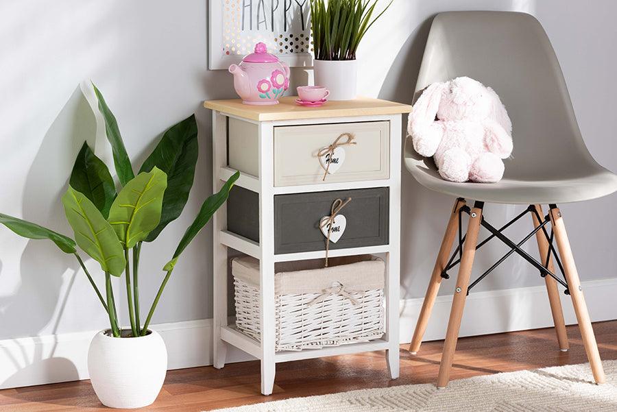 Wholesale Interiors Bedroom Organization - Diella Modern and Contemporary Multi-Colored Wood 2-Drawer Storage Unit with Basket